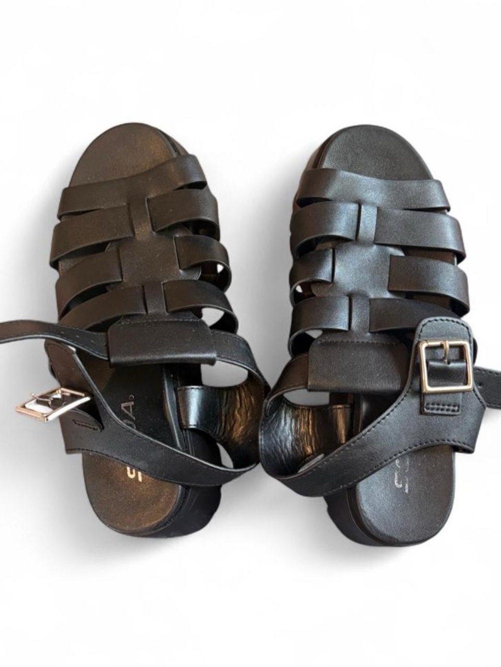 Women's Black Strappy Buckle Sandals